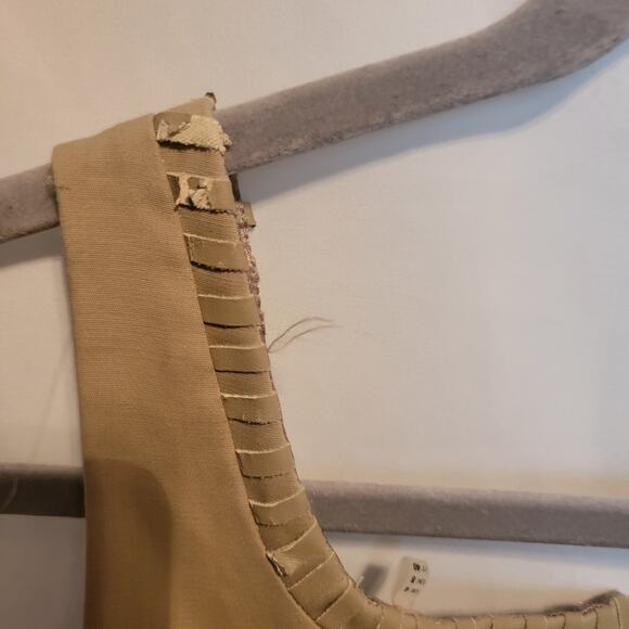 Tahari Light Tan Square Neck Faux Leather Neck Gisella Sheath Mini Dress Size 4 - Picture 9 of 11